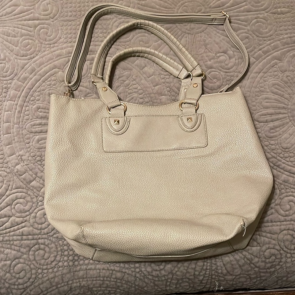 BCBG Beige Vegan Leather Tote Bag - Picture 3 of 15